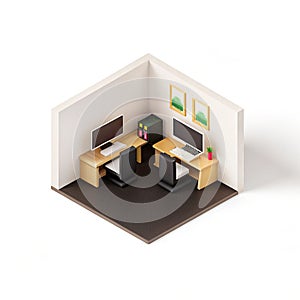 isometric computer workspace