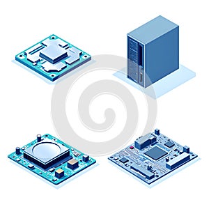 Isometric illustration of computer hardware components