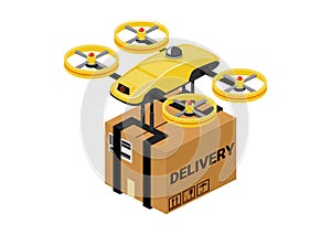 Isometric illustration with the concept of autonomous delivery by drone.