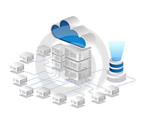 Isometric illustration concept cloud server network