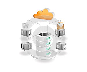 Isometric illustration concept. Database server cloud network