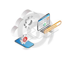 Isometric illustration of connect cloud server application update process