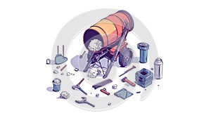 Isometric Illustration of Construction Equipment and Tools