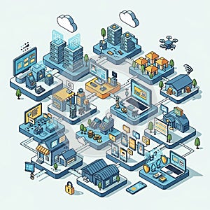 Pathways connect these elements emphasizing integration in a modern