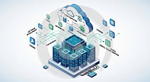 Digital cloud computing server isolated on transparent background