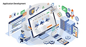 Web Application Development Isometric Concept