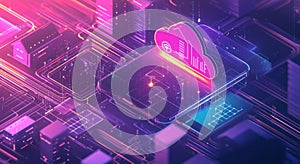 Isometric illustration of futuristic cloud computing technology