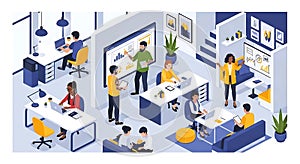 Isometric Illustration of a Modern and Diverse Team Working in a Creative Office Space