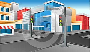 Isometric illustration perspective crossroad traffic light modern city