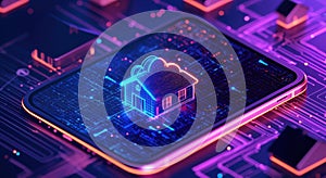 Isometric illustration of futuristic cloud computing technology