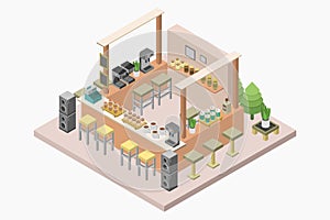 Isometric coffee kiosk