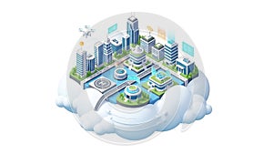 Smart City Isometric, Cloud Computing, Future Technology Concept
