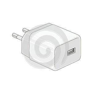Isometric Illustration of a White USB Charger