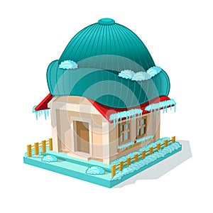 Isometric image of privat house with hat. Ecological modern home isolated