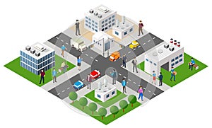 Isometric individual way of life communication 3D illustration outline