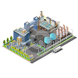 Isometric industrial area, plant, hydroelectric. Set icons