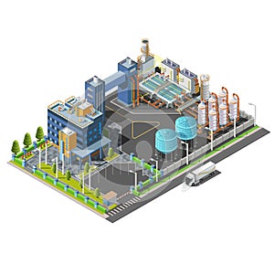 Isometric industrial area, plant, hydroelectric. Set icons photo