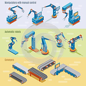 Isometric Industrial Automated Factory Horizontal Banners