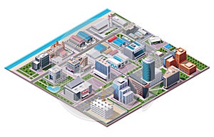 Isometric industrial and business city district map