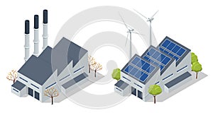 Isometric industrial chimneys with heavy smoke causing air pollution. Environment Polluted by CO2 Emission. Climate