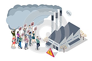 Isometric industrial chimneys with heavy smoke causing air pollution. Environment Polluted by CO2 Emission. Climate
