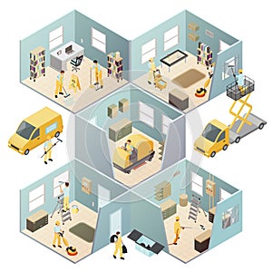 Isometric Industrial Cleaning Colored Composition