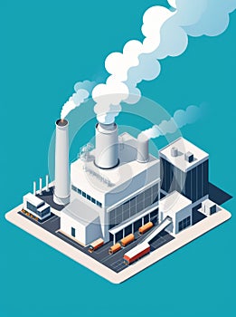 Isometric industrial enterprise producing pollutant emissions into the atmosphere with factory. Vector illustration in flat style.