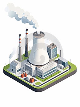 Isometric industrial enterprise producing pollutant emissions into the atmosphere with factory. Vector illustration in flat style.