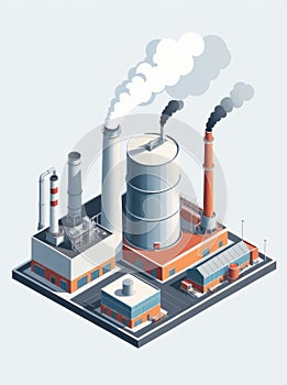 Isometric industrial enterprise producing pollutant emissions into the atmosphere with factory. Vector illustration in flat style.