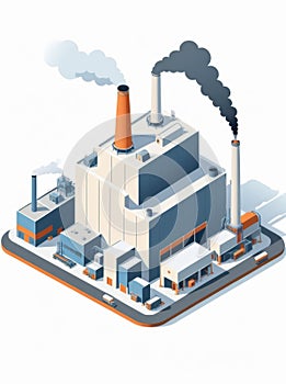 Isometric industrial enterprise producing pollutant emissions into the atmosphere with factory. Vector illustration in flat style.