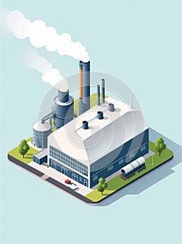 Isometric industrial enterprise producing pollutant emissions into the atmosphere with factory. Vector illustration in flat style.