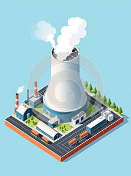 Isometric industrial enterprise producing pollutant emissions into the atmosphere with factory. Vector illustration in flat style.