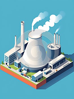 Isometric industrial enterprise producing pollutant emissions into the atmosphere with factory. Vector illustration in flat style.