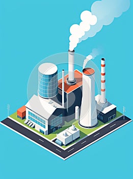 Isometric industrial enterprise producing pollutant emissions into the atmosphere with factory. Vector illustration in flat style.