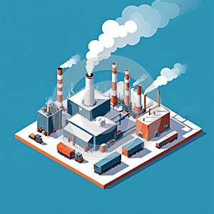 Isometric industrial enterprise producing pollutant emissions into the atmosphere with factory. Vector illustration in flat style.