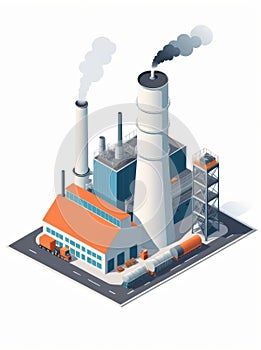 Isometric industrial enterprise producing pollutant emissions into the atmosphere with factory. Vector illustration in flat style.