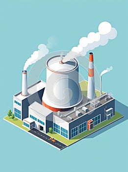 Isometric industrial enterprise producing pollutant emissions into the atmosphere with factory. Vector illustration in flat style.