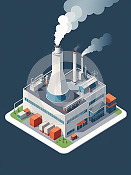 Isometric industrial enterprise producing pollutant emissions into the atmosphere with factory. Vector illustration in flat style.