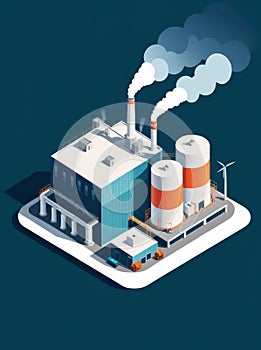 Isometric industrial enterprise producing pollutant emissions into the atmosphere with factory. Vector illustration in flat style.