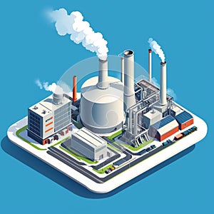 Isometric industrial enterprise producing pollutant emissions into the atmosphere with factory. Vector illustration in flat style.