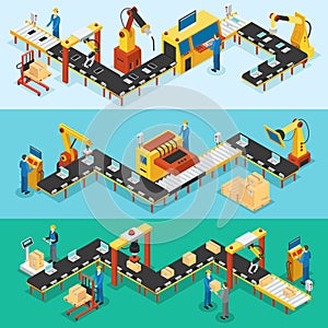 Isometric Industrial Factory Horizontal Banners