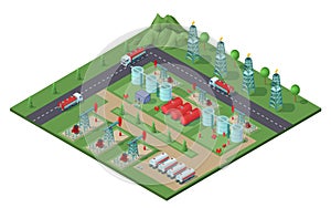 Isometric Industrial Oil Field Plant Concept