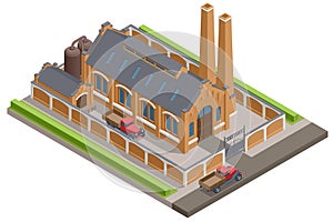 Isometric Industrial plant, factory. Vintage building. Old beer factory or Old manufactory photo