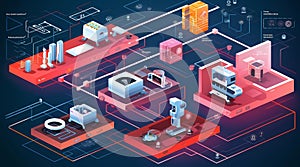 Isometric industrial technology concept with isometric robots and integrated circuits vector illustration