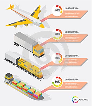 Isometric info graphic transporter shipping vector