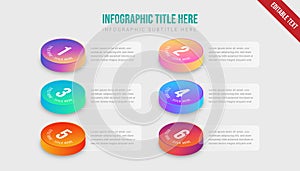 Isometric infographic colorful gradient circle object template element design vector presentation editable text