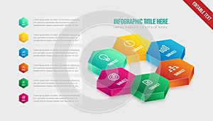 Isometric infographic colorful gradient hexagon object template element design vector icon presentation editable text