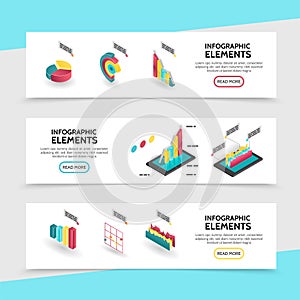 Isometric Infographic Elements Horizontal Banners