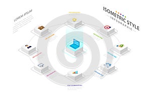 Isometric Infographic 8 Steps Modern Mindmap diagram in Technology concept