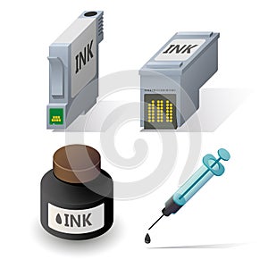 Isometric ink cartridges refill icons set photo